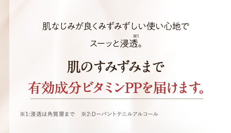肌のすみずみまで有効成分ビタミンPPを届けます。