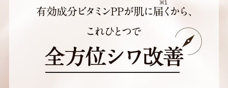 有効成分ビタミンPPが深く届くから、これひとつで全方位シワ改善